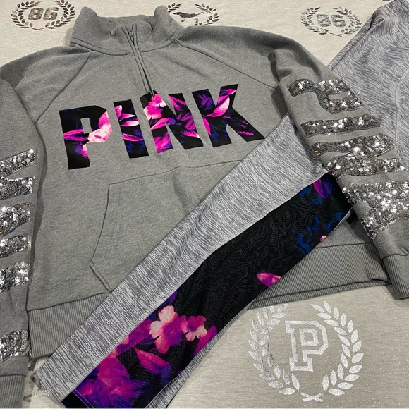 🚫SOLD🚫 VS PINK FLORAL BLING SET W/ 🆓 NWT HOODIE LARGE - Picture 5 of 9
